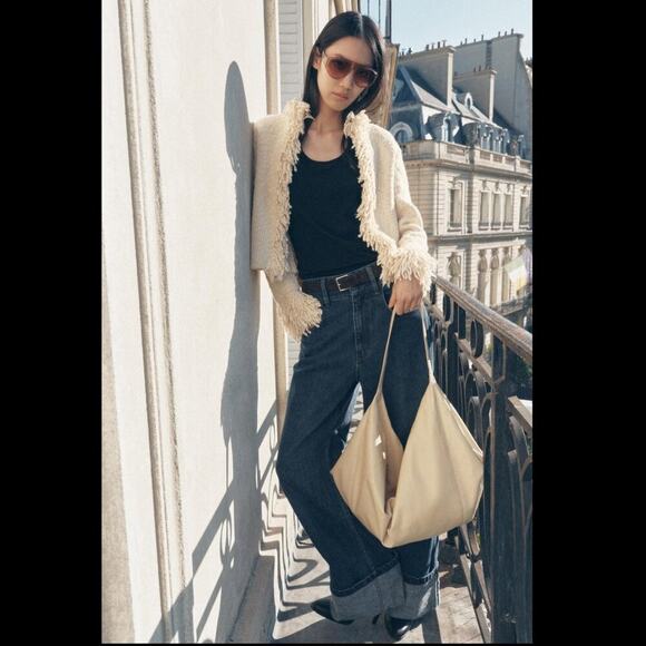 ZARA Wool-Blend Fringe Knit Cardigan NWT – Ecru Textured Jacket, Size XL - Picture 12 of 16